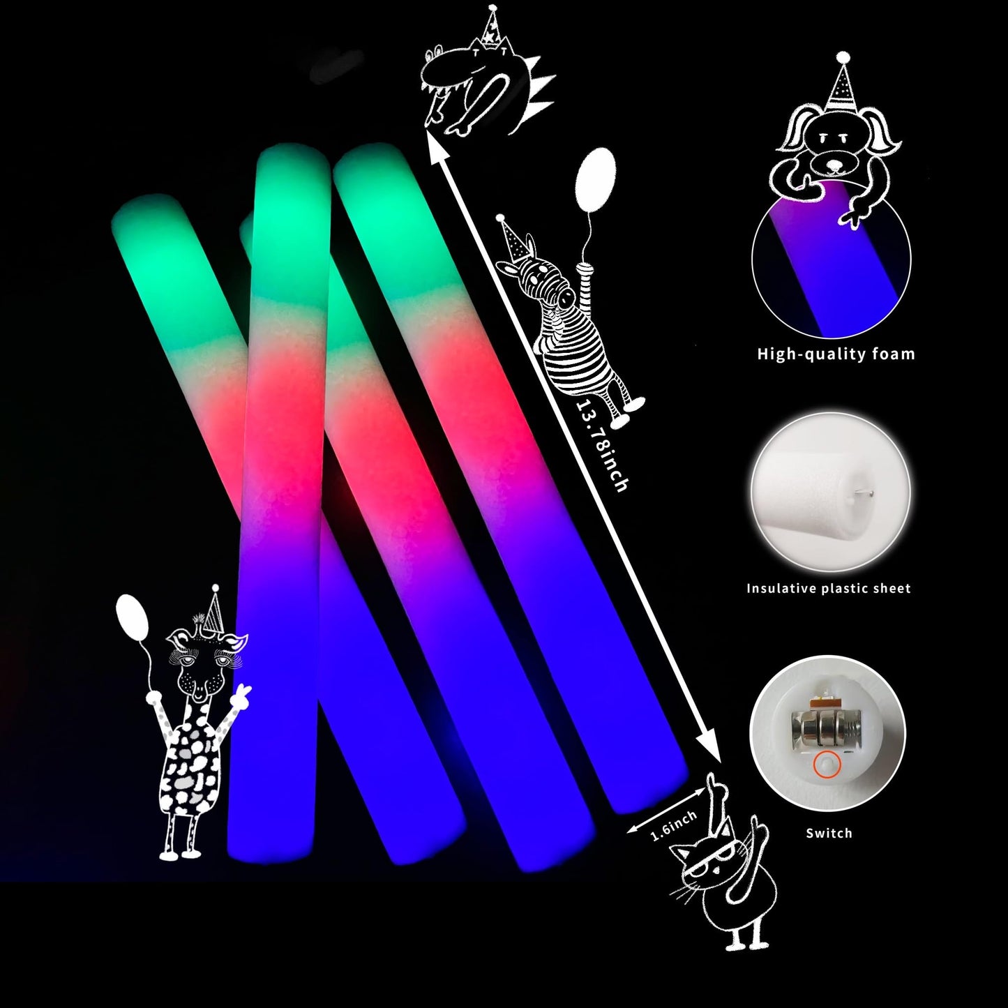 100-Bulk Pack Glow Foam Sticks – UltraBright 3 Flashing Modes, great for kids’ parties, Halloween, school events, campouts & more. From a fun-loving, U.S.-owned small business!