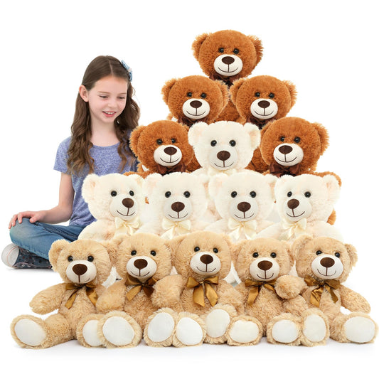 MaoGoLan 15 Pack Teddy Bears in Bulk, 14inch Small Stuffed Animals Teddy Bears for Baby Shower Wholesale Plushies for Themed Birthday Wedding Party Favors - 3 Colors