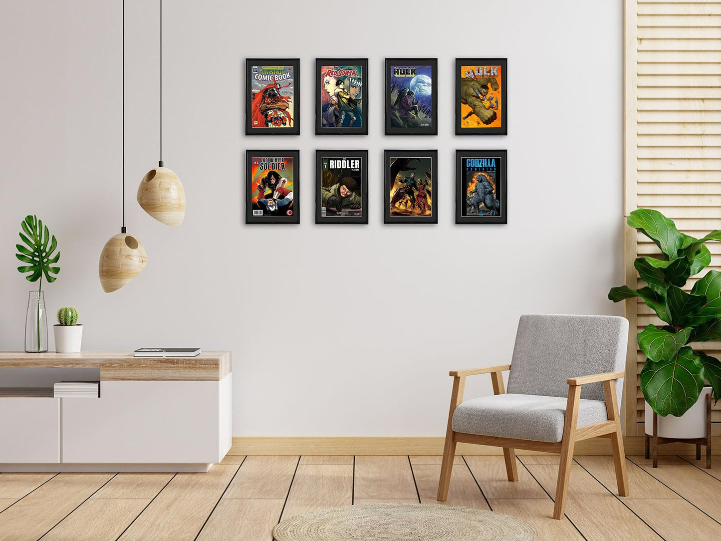 Memory Keeper Comic Book Frame, 8 Pack, UV Protection,Black Mat, Fits Current Comics up to 6 3/4" x 10 1/4", Wall or Tabletop Display,Spring Clips for Thicker Comics as Well