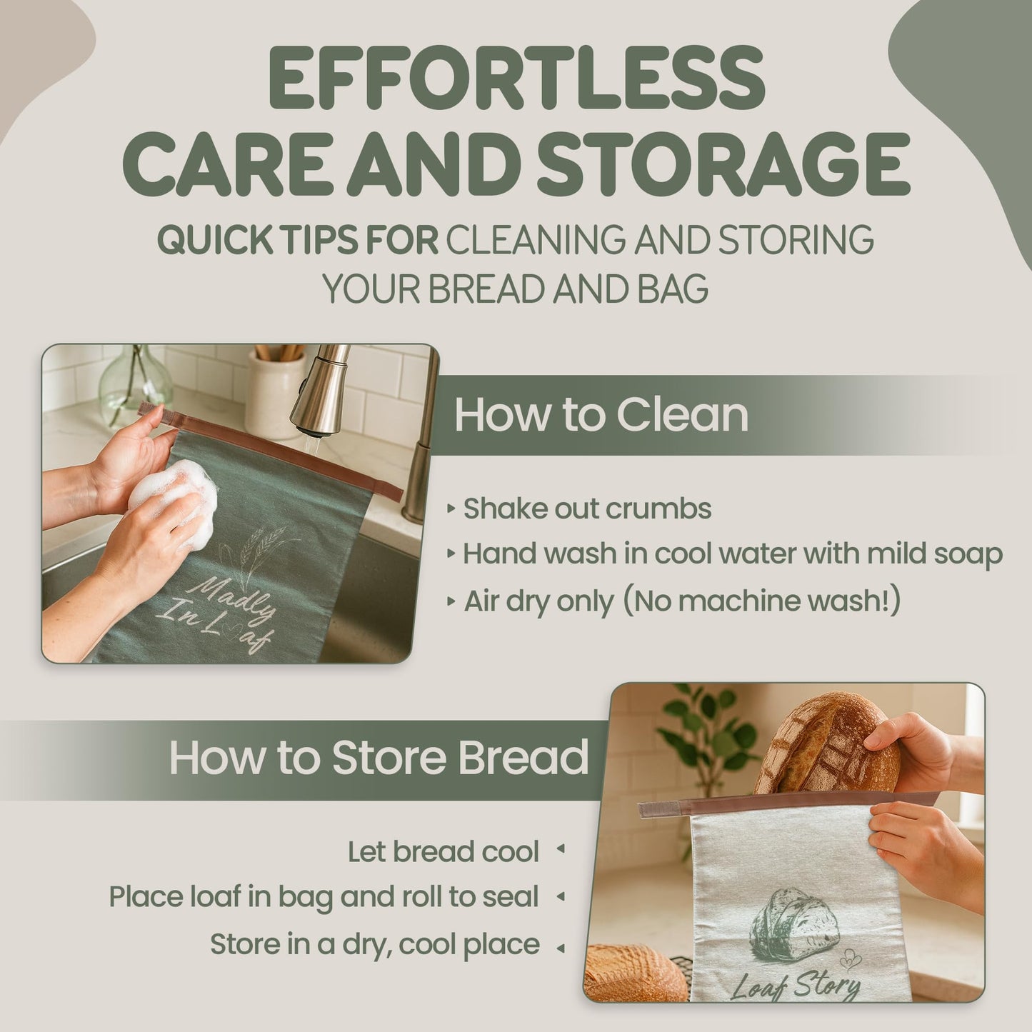 LOAF STORY By Sourdough Whisper, Double Lock Reusable Beeswax Bread Bags, Fully Open Zipper + Roll Top Seal, XL Airtight Bread Storage for Freezer & Fridge, 2 Pack