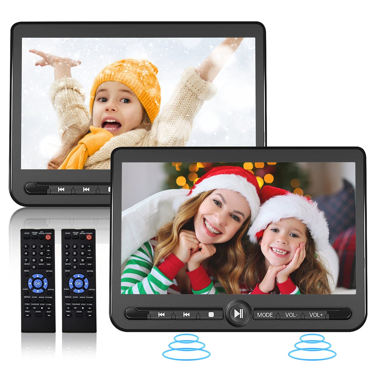 10.5" Dual Portable DVD Player, Arafuna Rechargable Car Screen Play A Same or Two Different Movies, Headrest for Car with 5-Hour, Support USB/SD, Last Memory