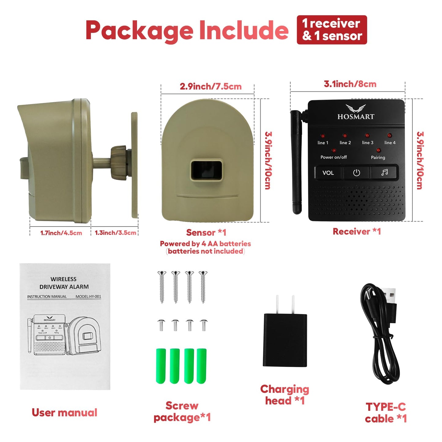 1/2 Mile Hosmart Driveway Alarm Wireless Sensor System & Driveway Sensor Alert System Weatherproof Security Outdoor Motion Sensor & Detector