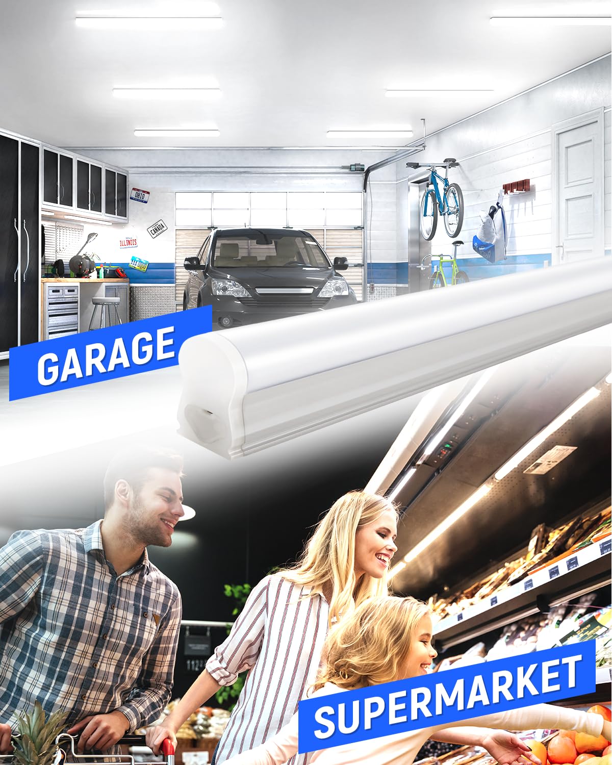 SUNLINKCO (6 Pack) 4FT T5 LED Integrated Fixture, 6500K,20W,2300LM(Super Bright White) Linkable LED Shop Light,Garage Ceiling and Cabinet Light,Strip Light,Corded Electric with ON/Off Switch