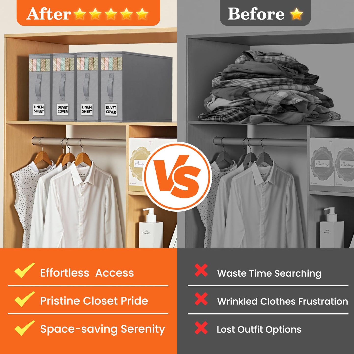 WOWBOX Sheet Organizers and Storage,Closet Bed Sheet Organizer Under Bed Storage and Organization with Label Cards & Clear Window for Bedding Sheets,Duvet Covers,Blankets (6 Pack,Gray)