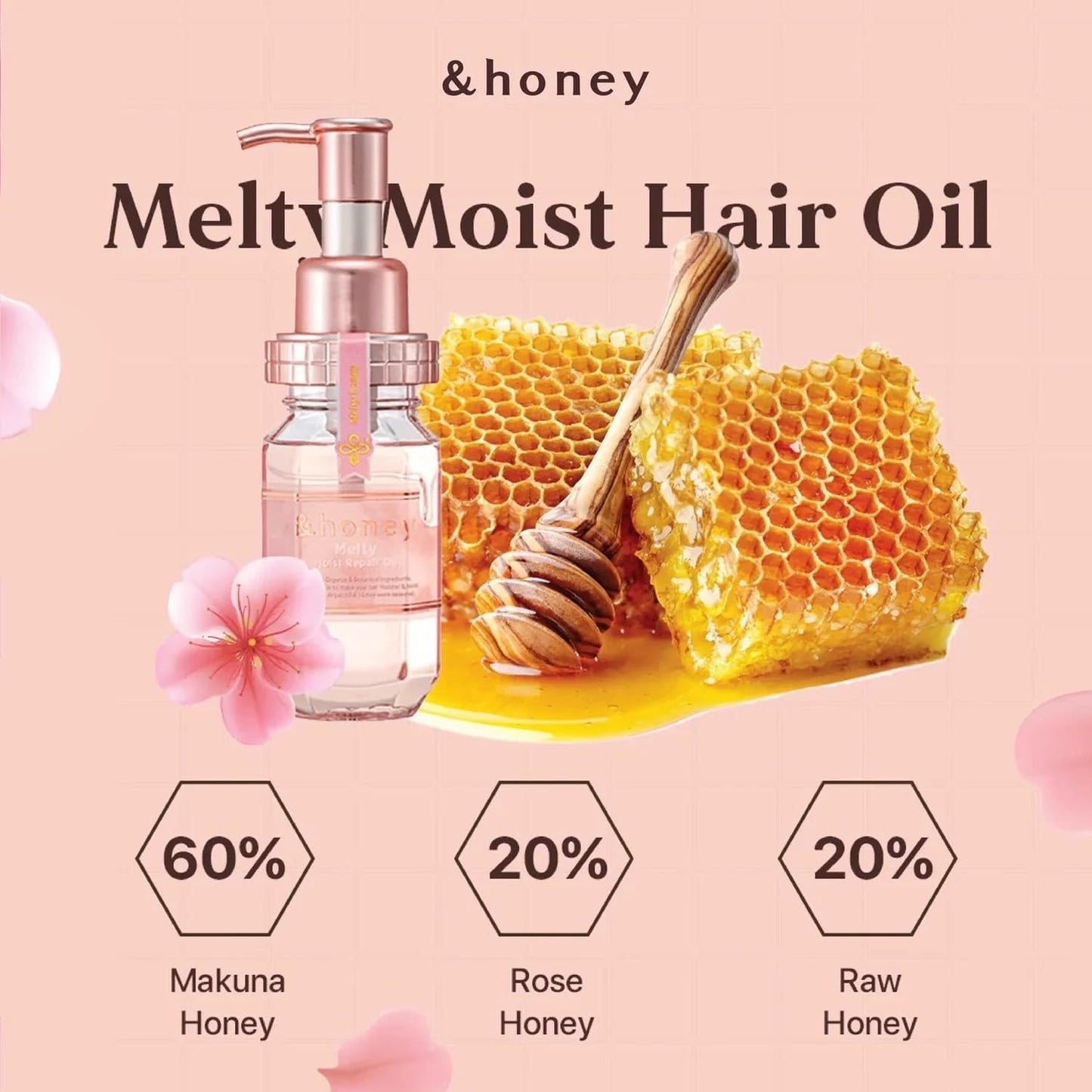 &honey Deep Moist Hair Oil and Melty Moist Repair Oil Set, Step 3.0, Honey-Infused Hair Treatment, Pink and Gold, 2-Pack
