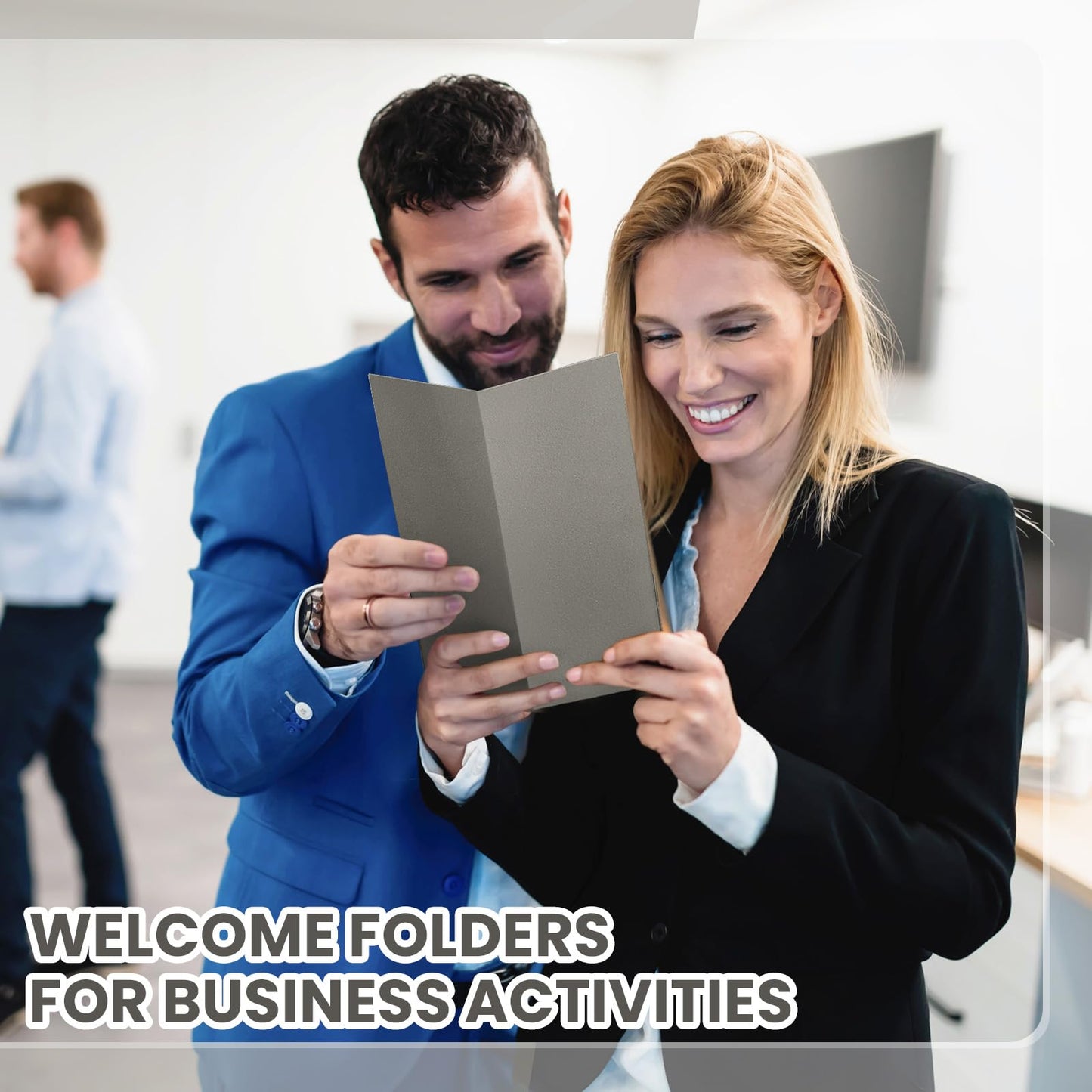 Henoyso 50 Pcs 4 x 9 Inch Mini Presentation Folders 2 Pocket Folders Folder with Two Business Card Holders Ideal for Guests Welcome Customer Information Confirmation Receipt Organization (Grey)