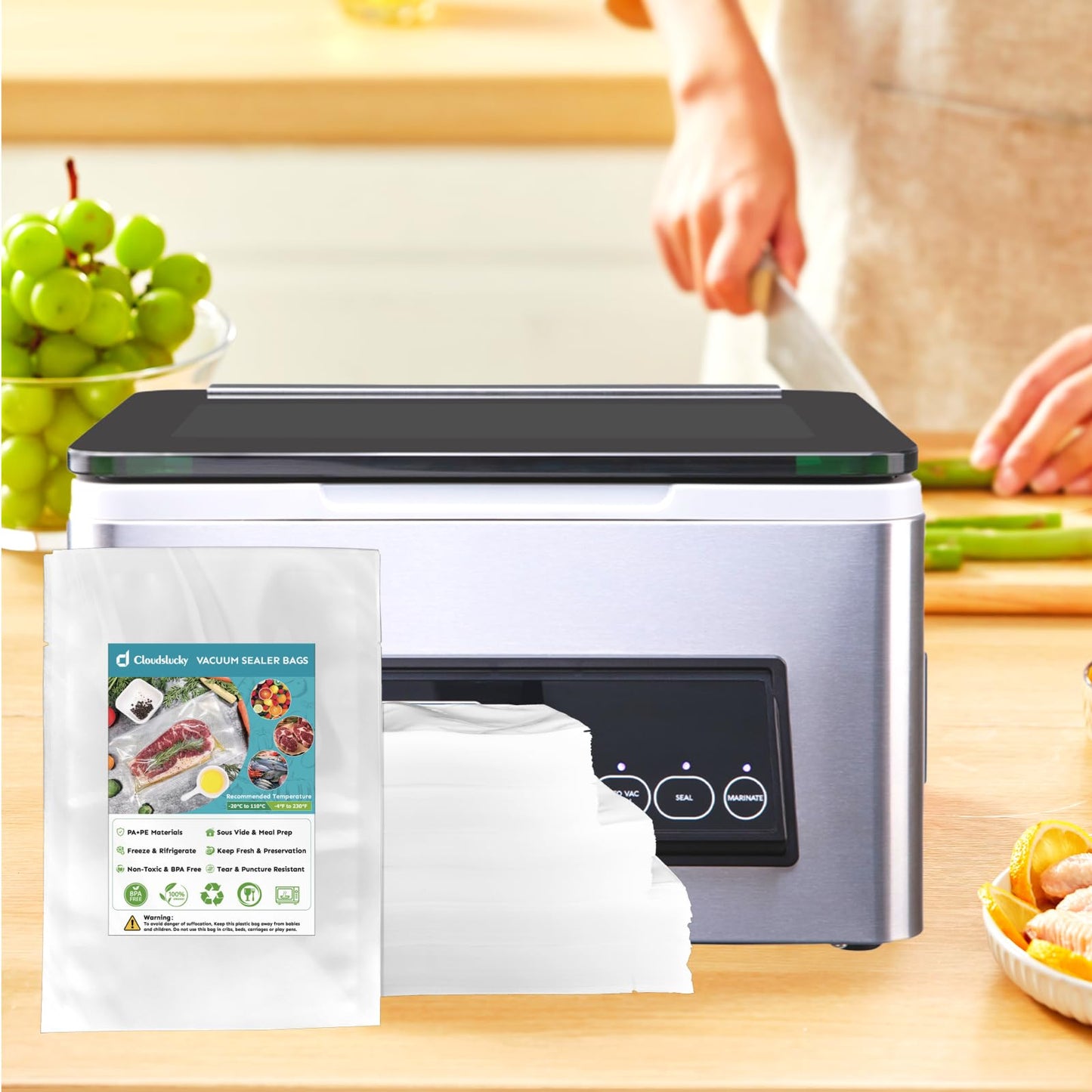 Cloudslucky Chamber Vacuum Sealer Bags,12"x14" 200 Pcs Pre-cut Chamber Machine Pouches,Heavy Duty Chamber Vacuum Bags for Commercial Sealer,Food Storage,Meal Prep,Sous Vide,Meat Cheese Goods, BPA Free