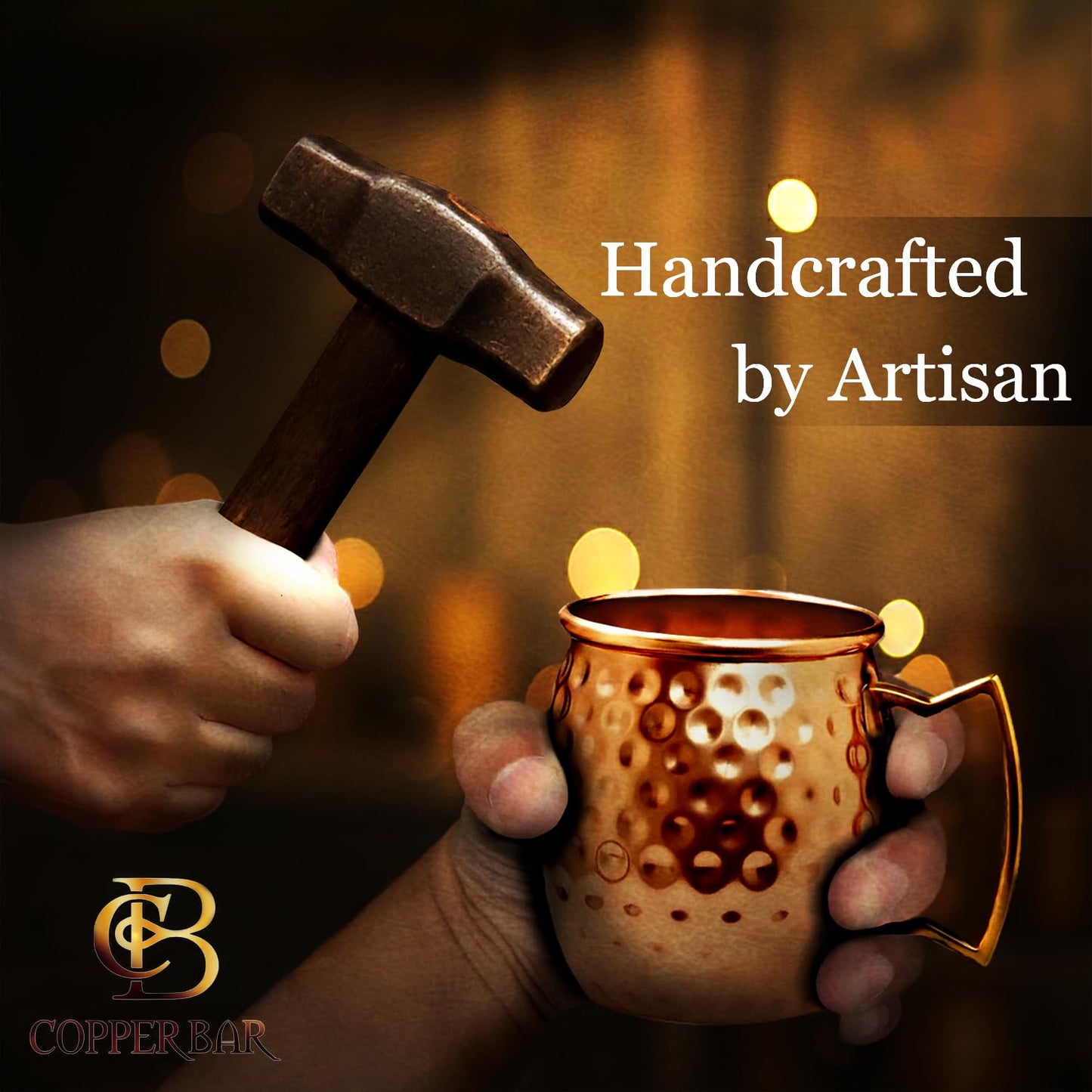 COPPER-BAR Moscow Mule Copper Mugs - Unique HANDCRAFTED Gift Set of 4, Hammered by Artisan, 100% Pure Solid Copper Cups 16oz for Drinking Water & Cocktails, Include 19 Pcs accessories & Special Opener