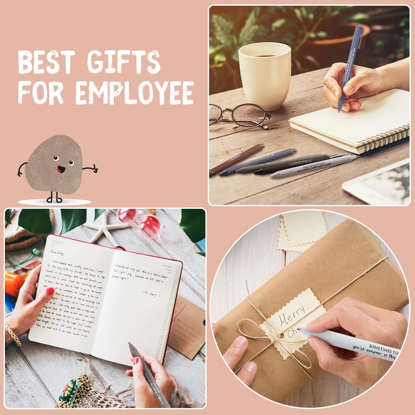 Sayglossy 50 Sets Employee Appreciation Funny Gift Motivational You Rock Gifts Bulk Ballpoint Pens Inspirational Cards Brooch Pin Organza Bags Inspirational Gift for Coworker Staff