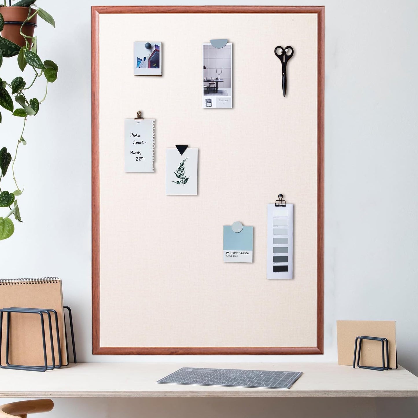 AMKIOKIO 24'' x 36'' Large Linen Bulletin Board, Cork Board for Walls, Walnut Wood Style Frame, Vision Board, Pin Wood, Ideal for Shool, Home and Office