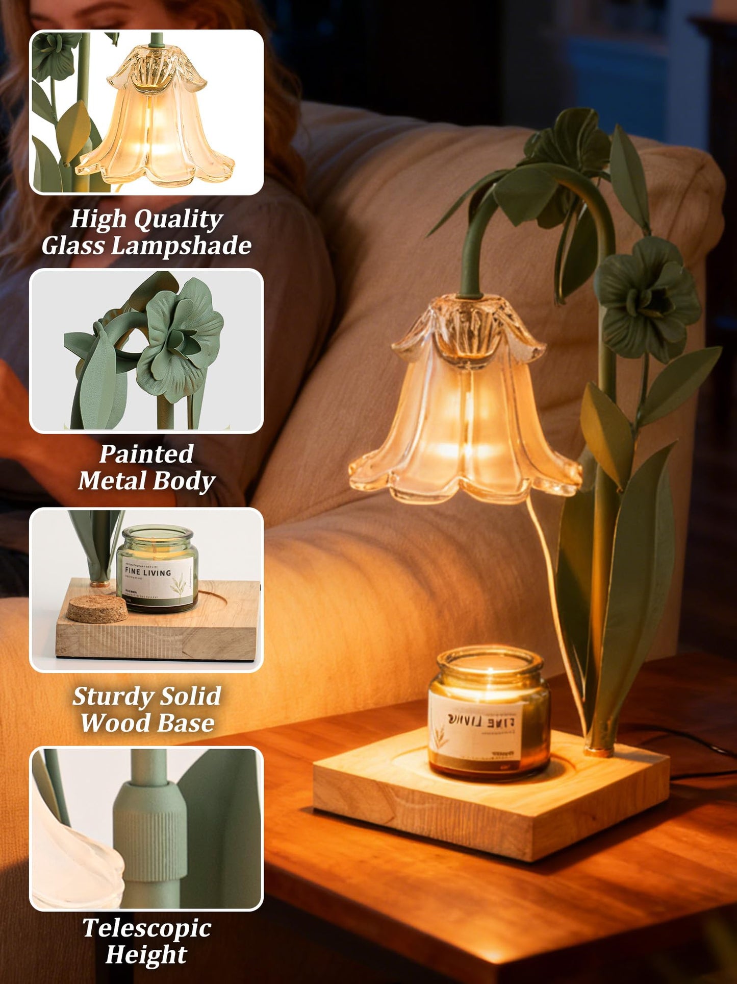 Candle Warmer Lamp with Timer Dimmer, Adjustable Height Flower Candle Lamp Warmer, House Warming Gifts New Home Decor, Mothers Day Birthday Gifts for Women Mom Sister, Wax Melt Warmer for Jar Candles