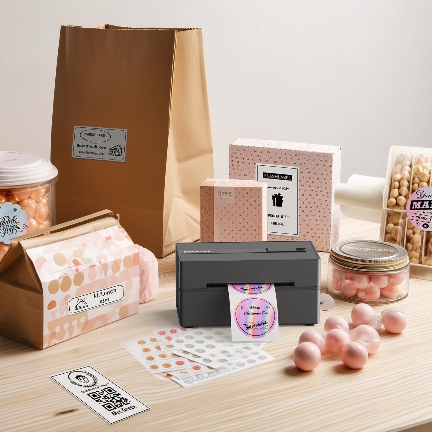 KNAON Bluetooth Thermal Shipping Label Printer, 4x6 Portable Thermal Address Label Printer for Small Business, Compatible with iPhone,Android,Windows,Mac,–Works with Etsy Shopify USPS&More, Black