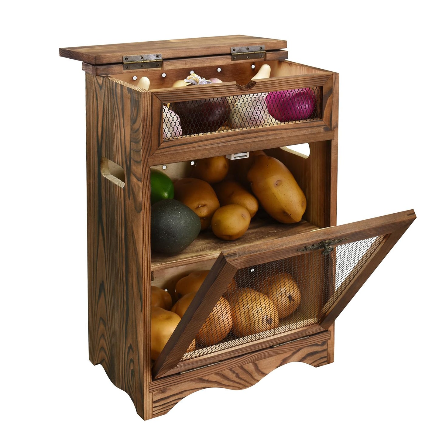 Ikee Design Free Assemble Wooden Countertop Potato and Onion Storage Bin Box,Countertop Cabinet, Wooden Bread Boxes, Potato Storage, Coffee Station, 11.8W x 6.8D x 16H in, Rustic Color