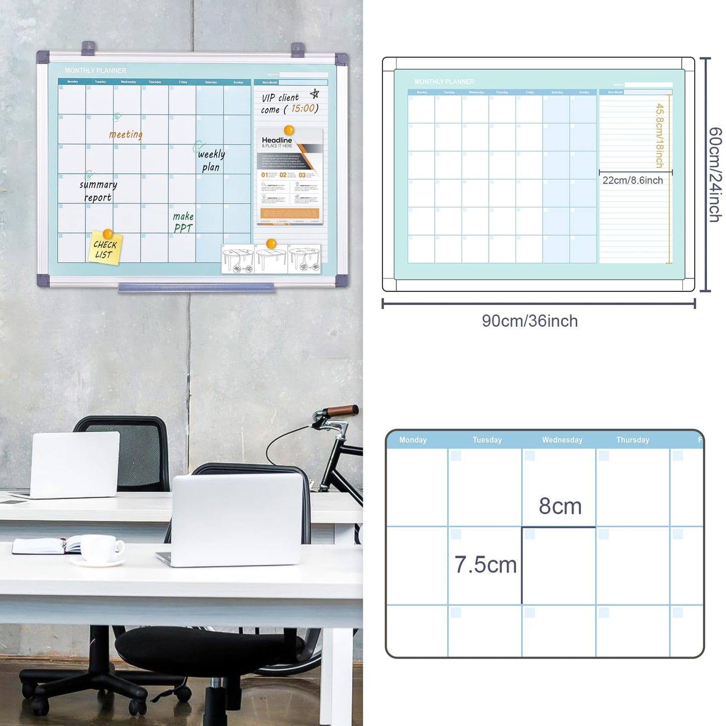 MAKELLO Dry Erase Calendar for Wall, Large White Board Calendar with Next Month for Office, Family, Kitchen and Bedroom, 36x24 inches
