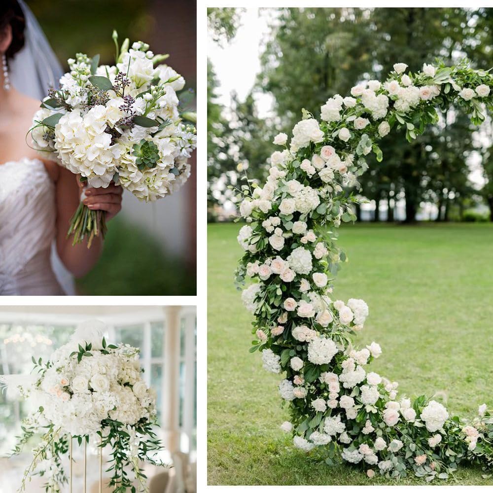 Cherica 100 Pcs Faux White Hydrangea Artificial Flowers Bulk, Fake Silk Hydrangea Flowers Heads with Stems for Wedding Decorations Garden Party Baby Shower Porch Home Decor Table Centerpieces