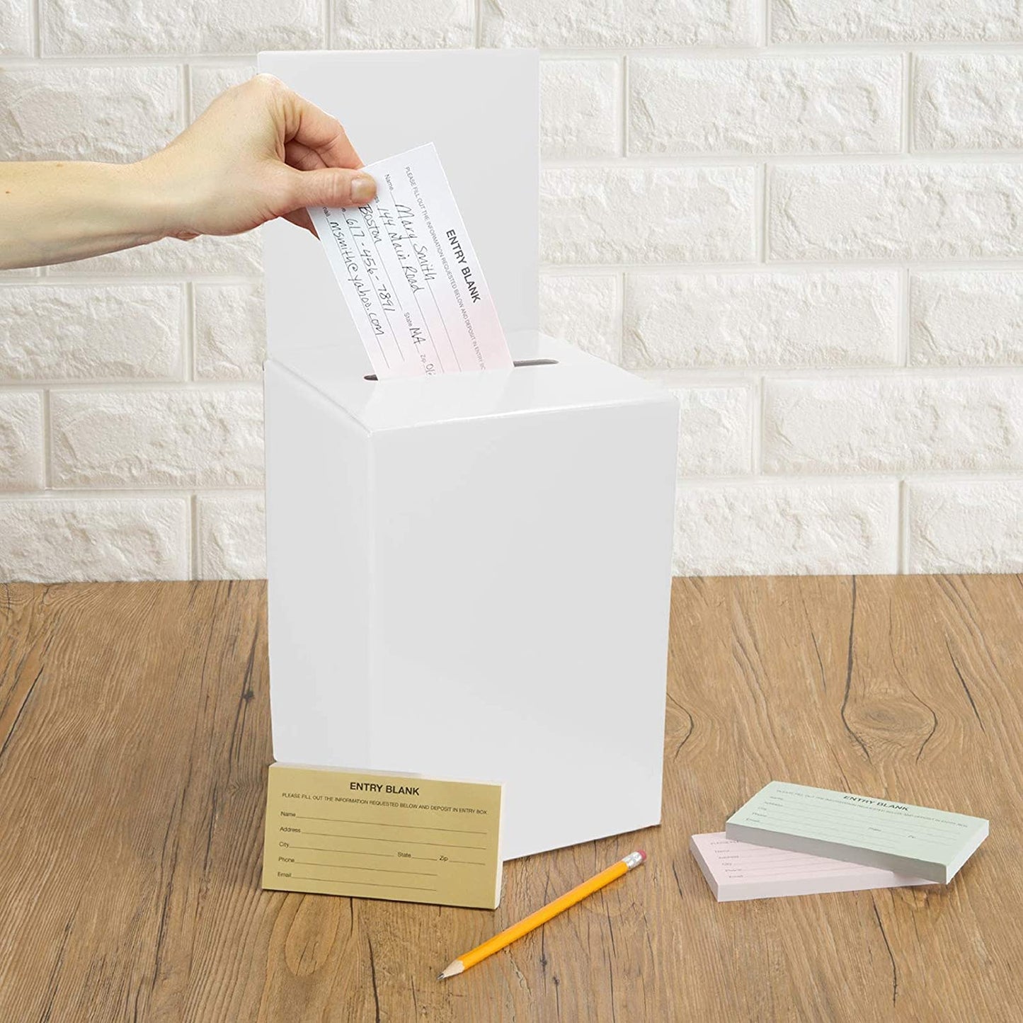 White Raffle Ticket Donation Collection Ballot Box Reusable Sturdy thick Cardboard Box with Slot comment Suggestion Box With Removable Header 6H x 6W x 6D, Display area 6H x 6W(10 pack)