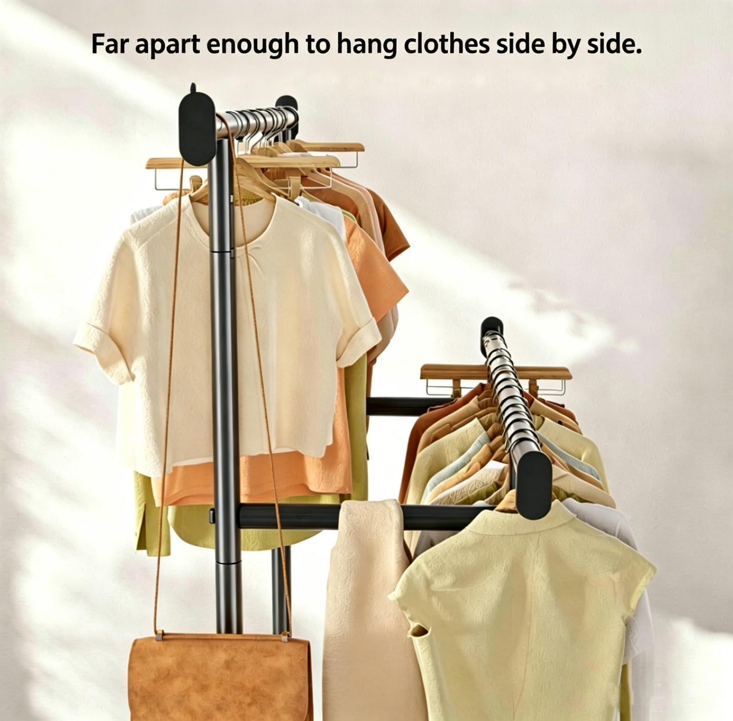 Simple Trending Clothes Rack, Double Rods Clothing Rack for Hanging Clothes, Metal Garment Rack with Rolling Wheels, Portable Wardrobe Closet Rack for Coat, Bedroom, Laundry, Black