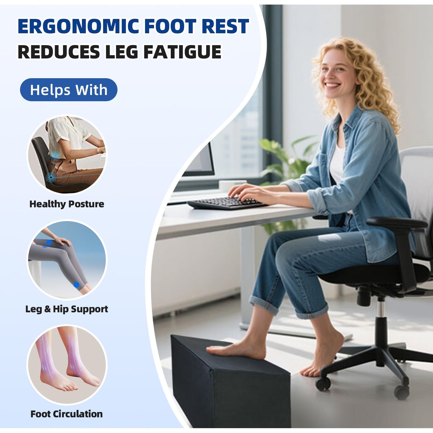 Adjustable Foot Rest for Under Desk At Work - 3-in-1 Ergonomic Foot Stool with Zipper Connection, 6.3"/11.8"/16" Height Adjustable for Office, Home & Gaming (Black)