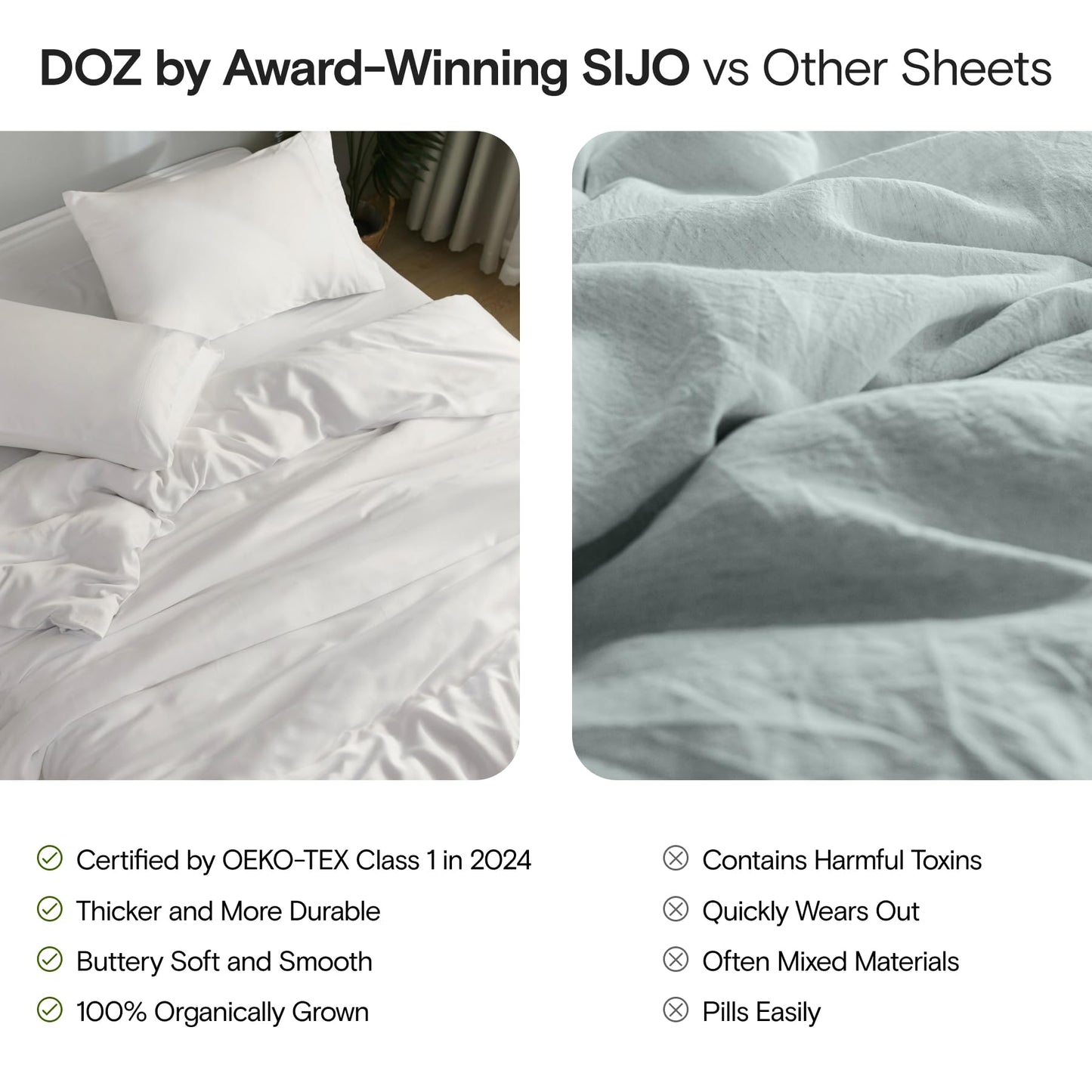 DOZ Sheet Set, 100% Viscose derived from Bamboo, Organically Grown, Buttery Soft, Cooling Sheets, High GSM, Deep Pockets - 3 Piece - 2 Pillowcases 1 Fitted Sheet (Dune, Queen)