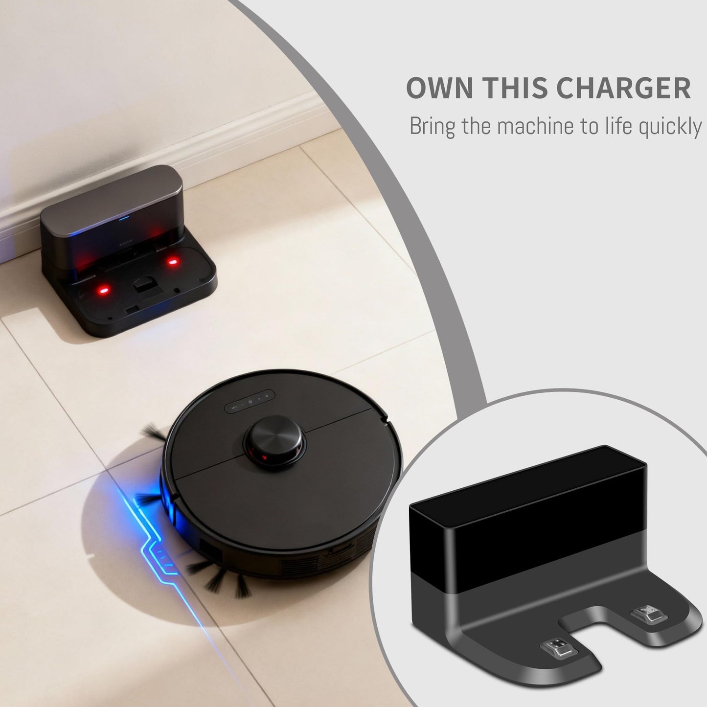 for Ecovacs Charger, Compatible for Ecovacs Deebot OZMO 950 900 T9 T8 T5 N5 N8 DJ65 DX55 Charging Base, Robotic Vacuum Cleaner Charging Station Spare Parts with US Plug