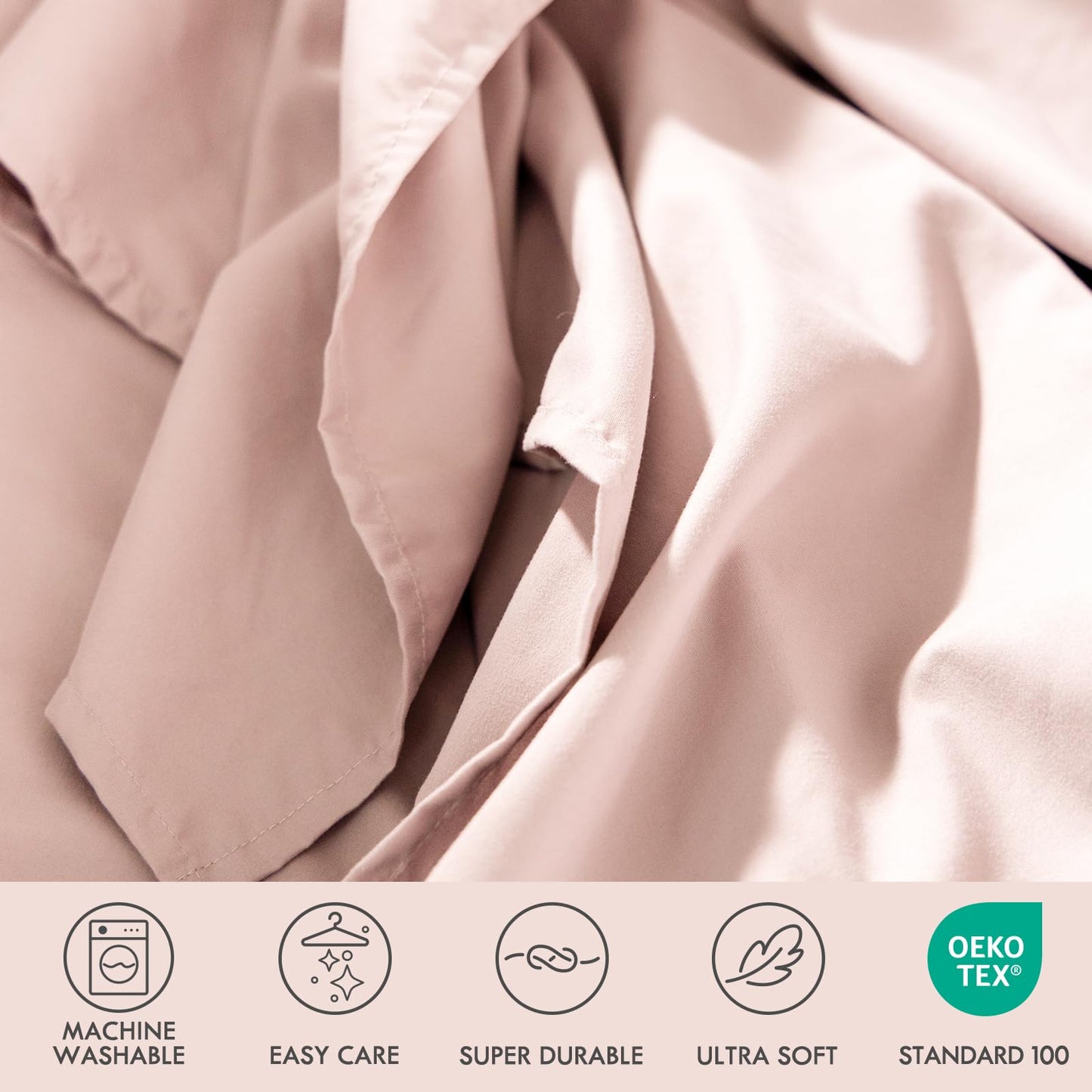 ClevaHome Queen Size Sheet Set - 6 Piece Soft Breathable Luxury Bed Sheet Set - Shrinkage & Fade Resistant Embroidered Bedding Sheet with Deep Pocket, 2 Extra Pillowcases (Queen, Barely Pink)
