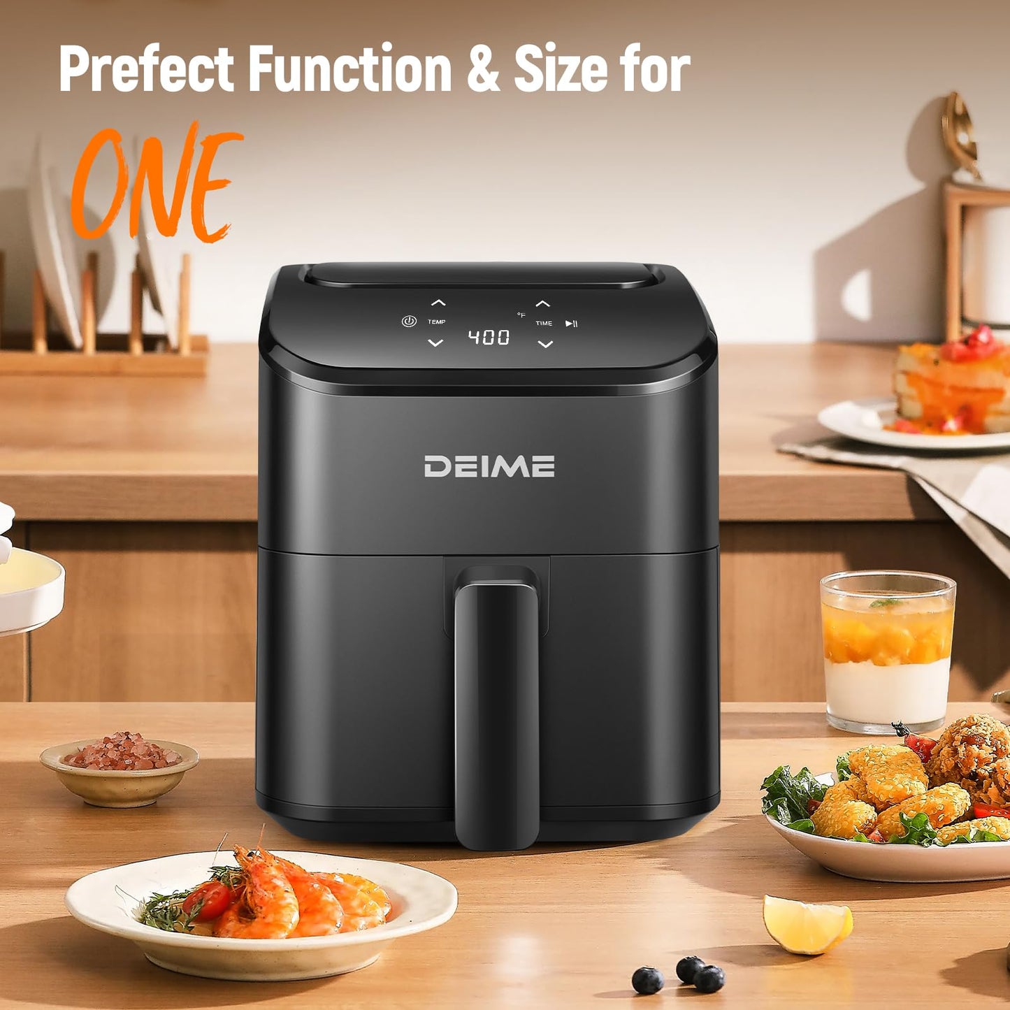 DEIME Air Fryer, Small Digital 3 Qt Airfryer Space Saving Compact, Bake, Reheat, Roasts for Quick Easy Meals, Mini Compact & Quiet, Nonstick & Dishwasher Safe Basket (Black)
