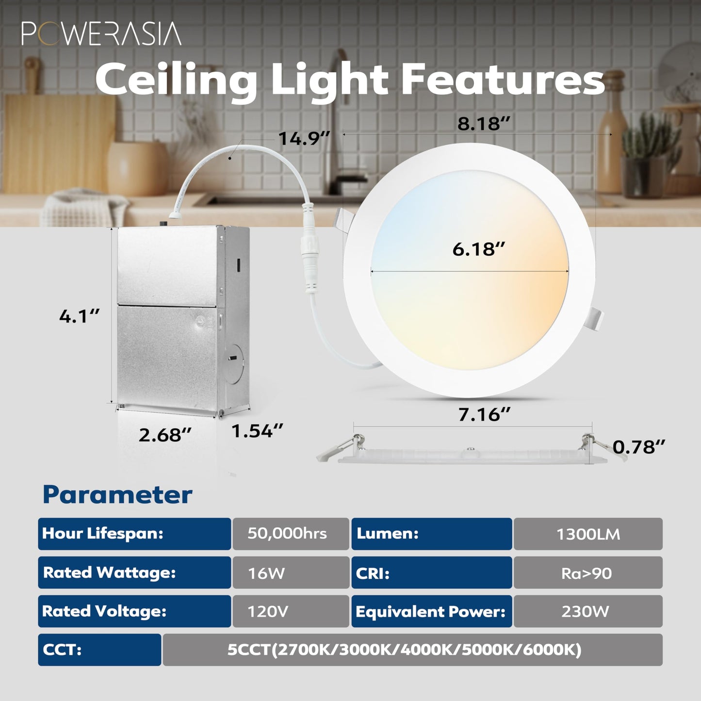 12 Pack Recessed Lighting 7 Inch with Junction Box, 5CCT 7 Inch LED Recessed Lights Dimmable 2700K/3000K/4000K/5000K/6000K, 16W 1300lm Ultra Thin Recessed Lighting - ETL and Energy Star Certified