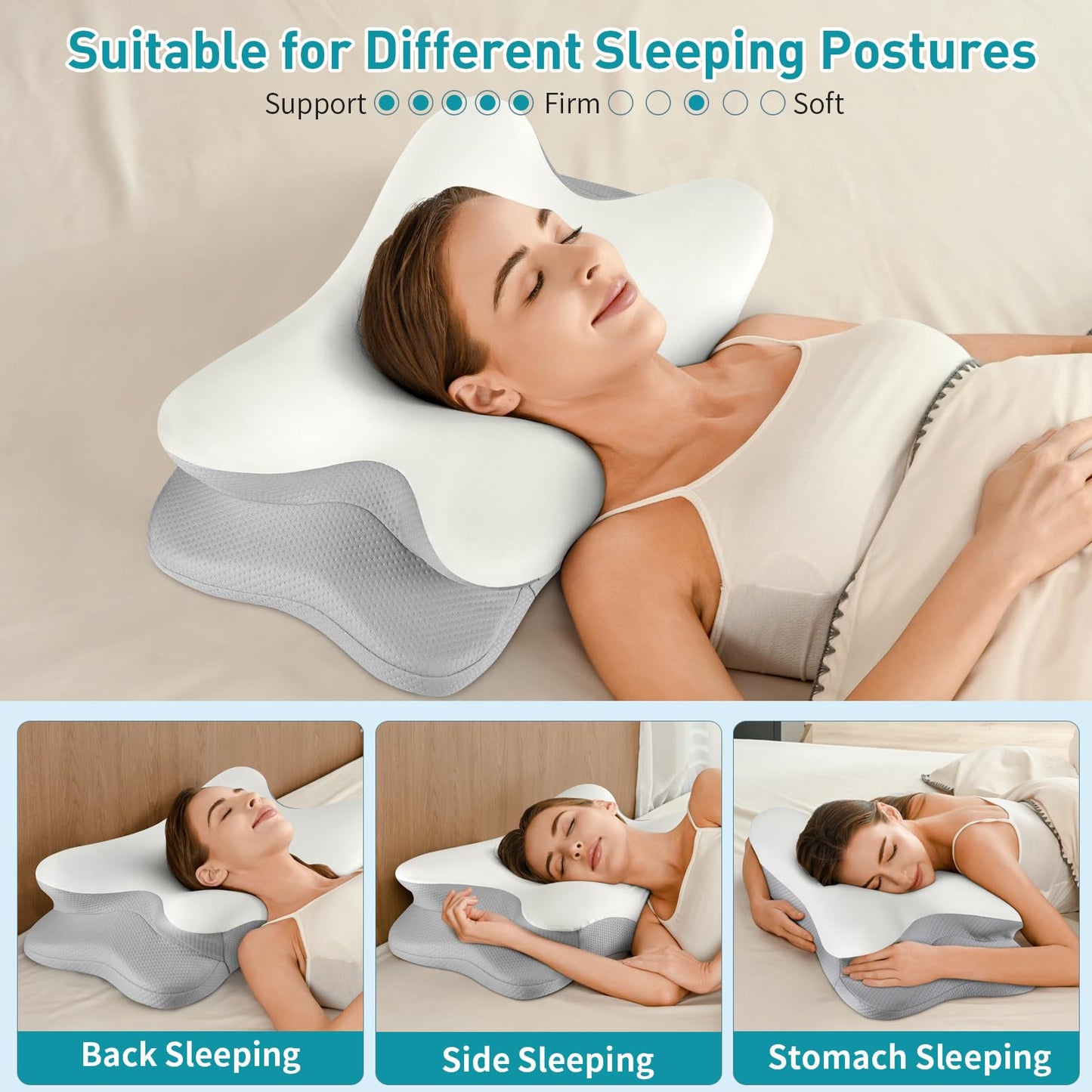 Cervical Neck Pillow for Pain Relief - Ergonomic Side Sleeper Pillow for Neck Support, Contour Pillow for Bed Sleeping, Cooling Memory Foam Pillows Orthopedic Pillow for Back Stomach Sleepers