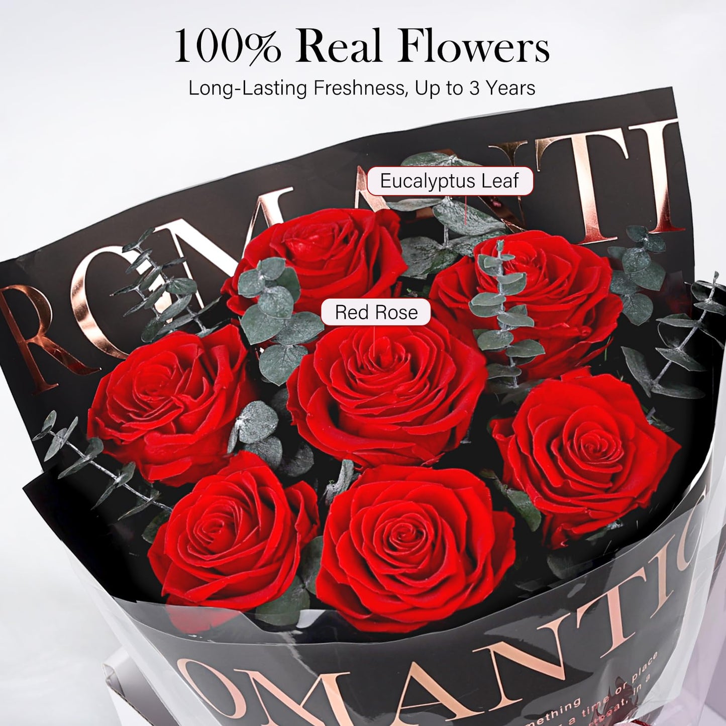 Preserved Flowers Bouquet 7 Roses - Red Real Rose & Flowers for Delivery, Eternal Roses Bouquet with Gift Box, Mothers Day Gifts for Mom Grandma Wife, Anniversary Birthday Gifts for Women, Black