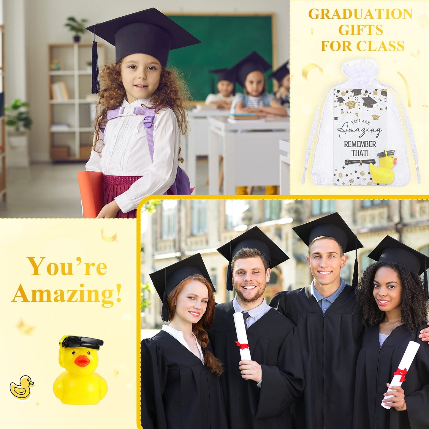 Chunful 100 Sets Class of 2026 Graduation Gifts Resin Ducks Funny Duck with Inspirational Congratulation Cards Organza Bags for School Student College Son Daughter Preschool Graduation Party Supplies