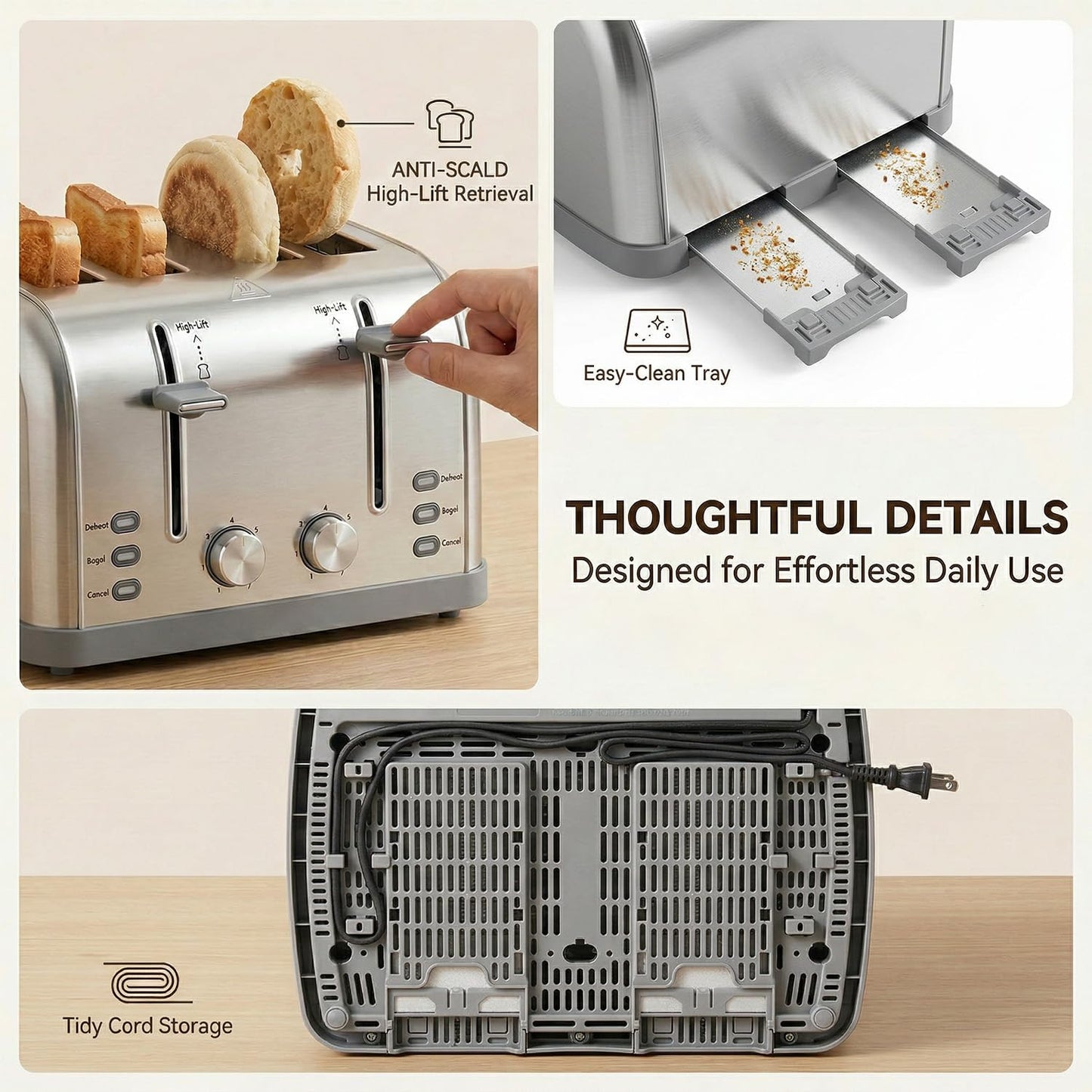 Toaster 4 Slice Retro Stainless Steel,Best Prime 4 Slice Toaster Wide Solt with 7 Shade Settings, Perfect for Waffles, Bagels and More Lainsten T-527