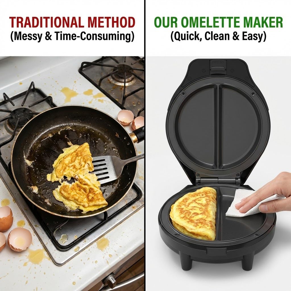Nyrvexa Dual-Zone Electric Omelette Maker,Omelette Maker Electric,1000w Rapid Double-Sided Egg Cooker With Non-Stick Plates,Anti-Silp Base Anti-Scald Handle Cool-Touch Handle for Home,Dorm&Travel