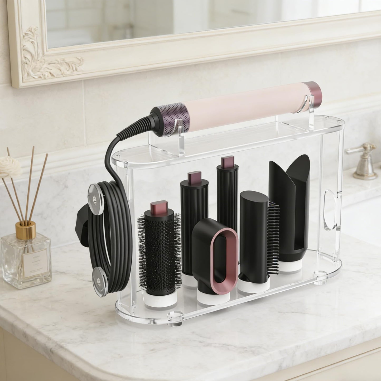 Affogato Acrylic Storage Holder Compatible with All Dyson Airwrap Styler Accessories, 6 Holes Countertop Organizer Stand for Diffuser Long Barrel Attachments for Bathroom