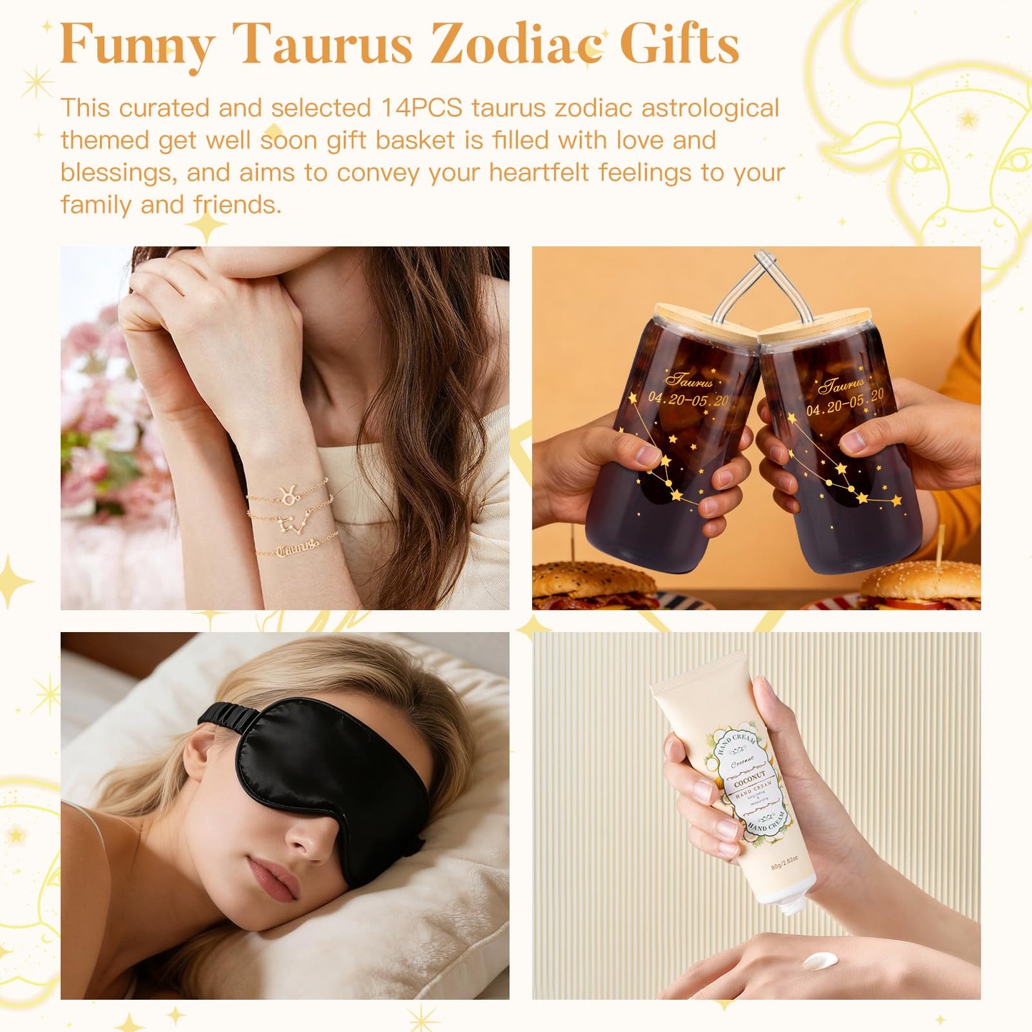 Taurus Birthday Gifts for Women, Taurus Gifts for Women Baskets, Get Well Gifts for Best Friend Sister, Tau Astrological 16 oz Glass Cups Candle with Zodiac Gift Set Box