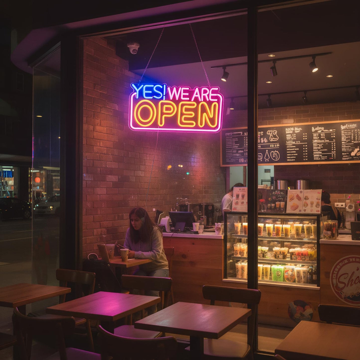Open Sign for Business, LED Dimmable Neon Light with Adapter, 16.5" x 9.5", Pink yellow blue, Ideal for Window, Wall, Party, Bar, Coffee Shop, Nail Salons, and Store