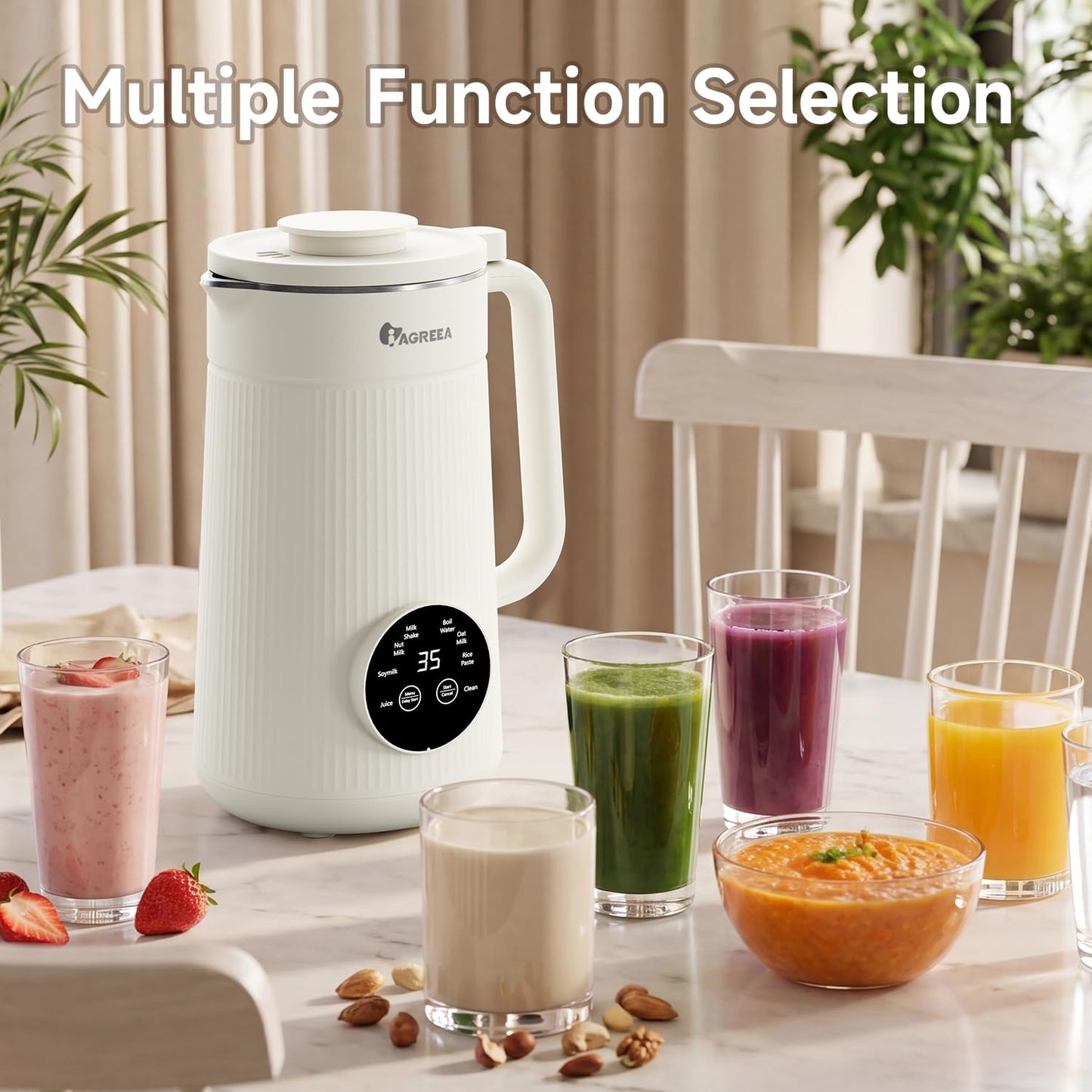 8-IN-1 IAGREEA Nut Milk Maker Machine, 35 oz Soy Milk Maker, Oat, Soy, Plant Based and Dairy Free Beverages, Juice, 2H Keep Warm Countertop Blender, 10 Blades, 12H Delay Start, BPA-Free, Self-Cleaning