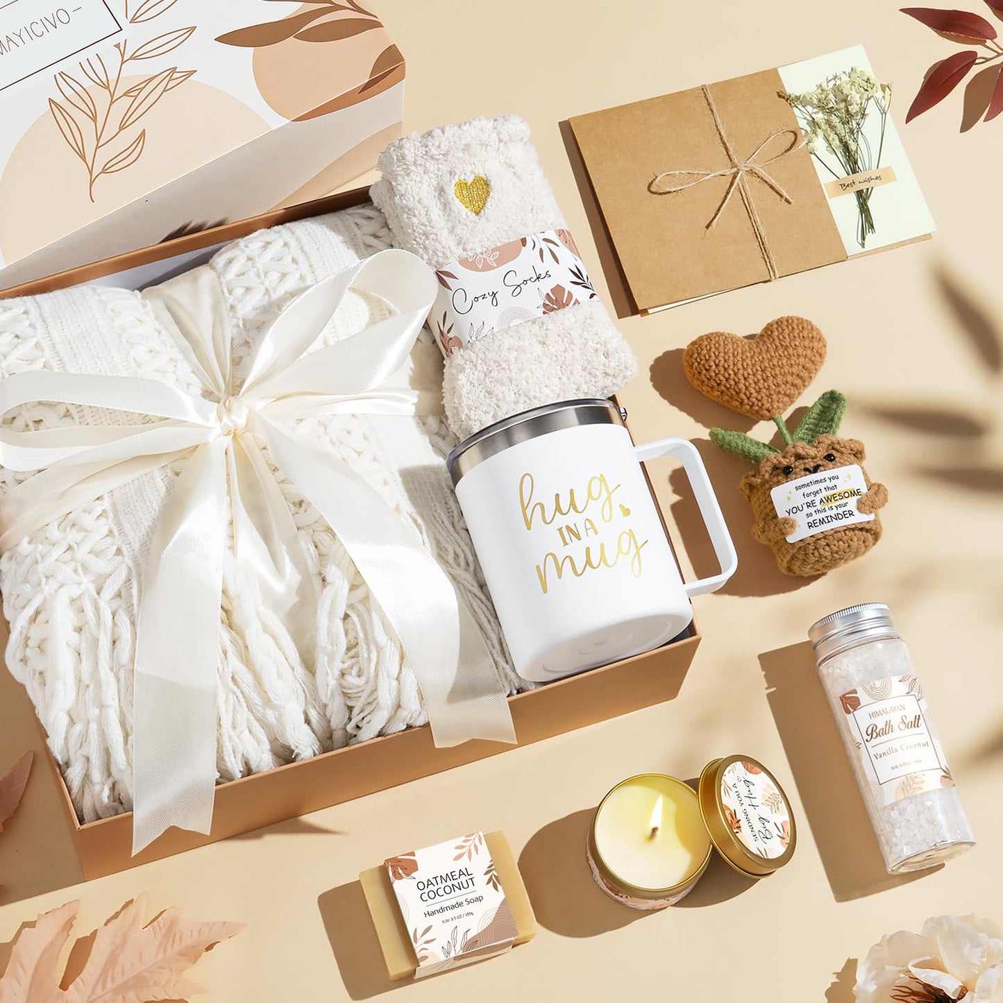 Self Care Gifts Get Well Soon Gift Baskets for Women, Birthday Gifts for Women Care Package, Unique Sympathy Gift Basket Spa Thinking of You Inspirational Gift Set for Mom Her Wife Best Friend Sister
