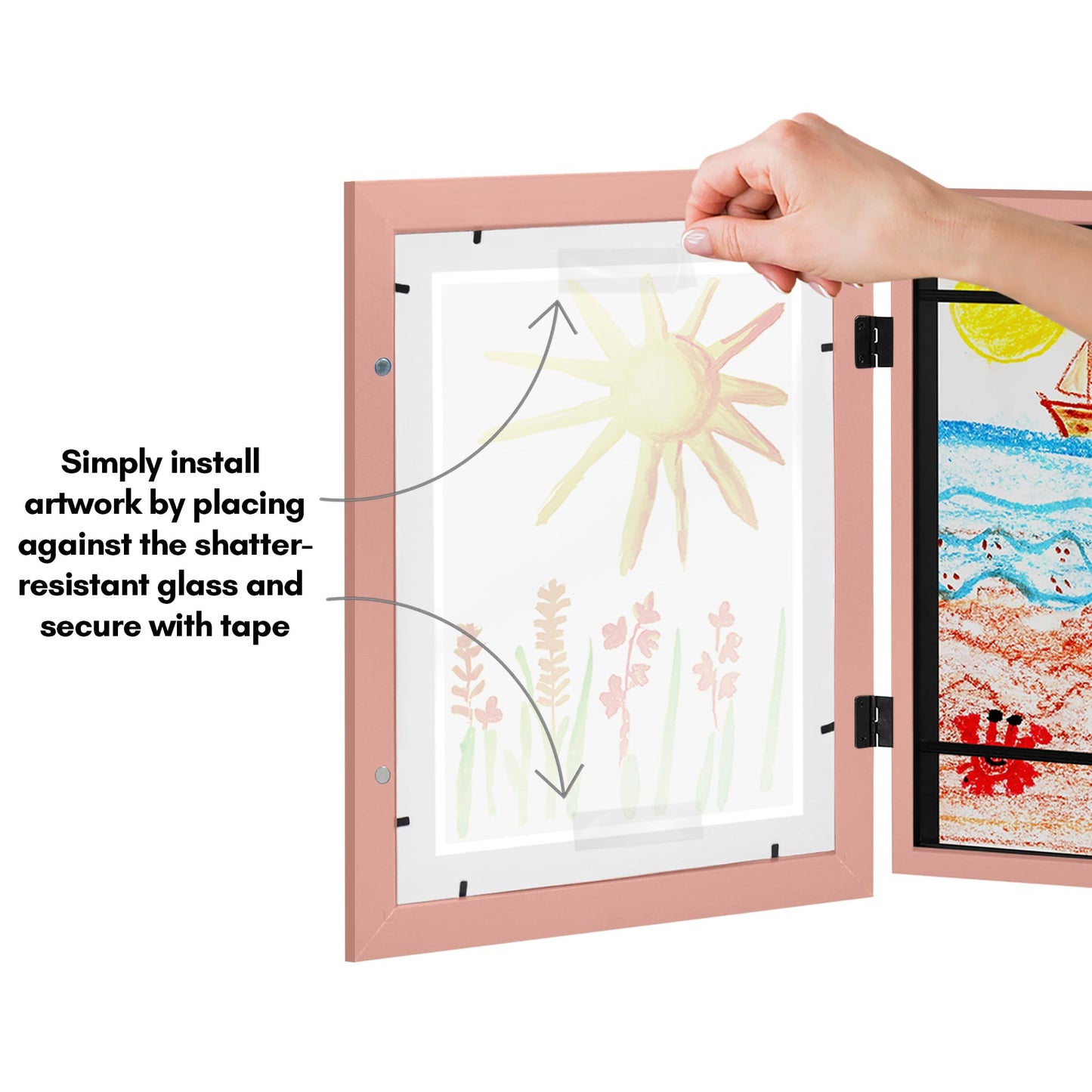Americanflat - 2 Pack - Kids Artwork Frame Changeable (Pink) - Magnetic Door Holds 100 Art Pieces - 8.5x11 Letter Size Display with Mat or 10x12.5 Without Mat - My Mini Masterpiece