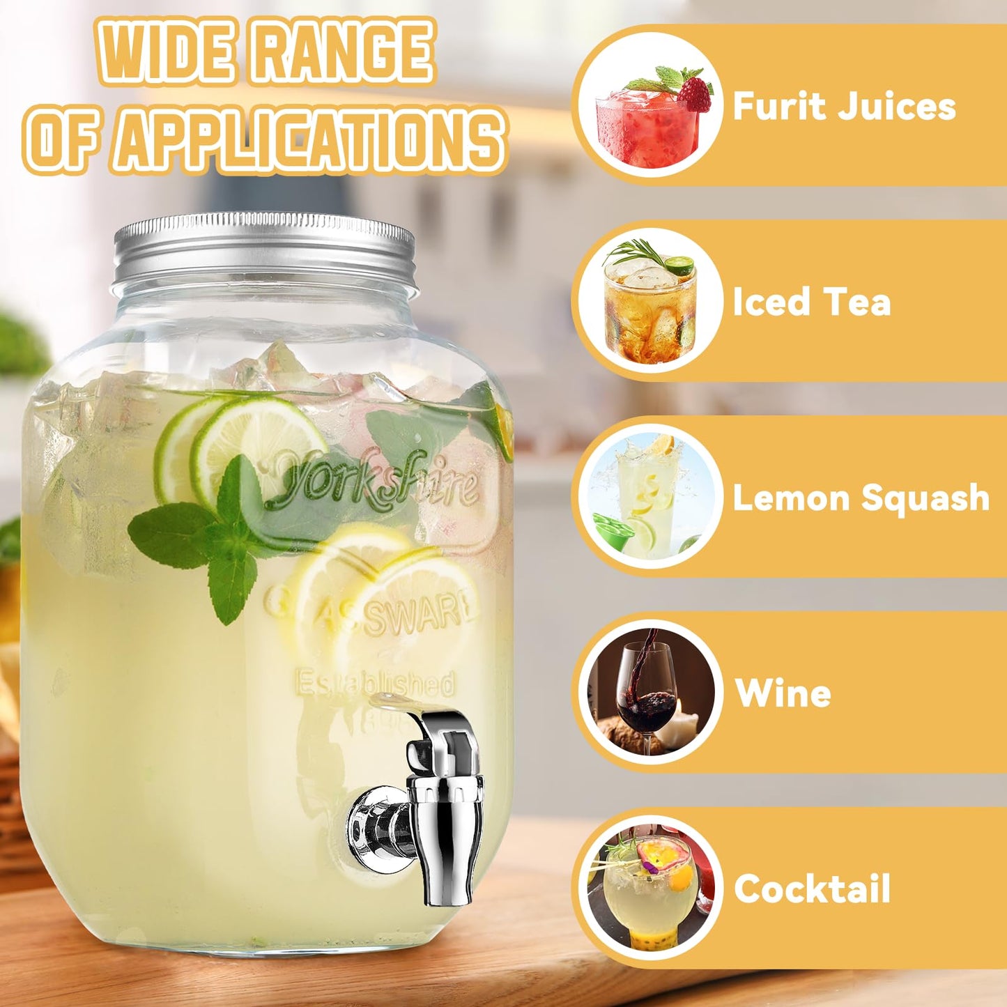 1 Gallon Glass Drink Dispensers For Parties,Lemonade Beverage Dispenser With Stand And Spigot For BBQ, Picnic, Party,Laundry Detergent Dispenser