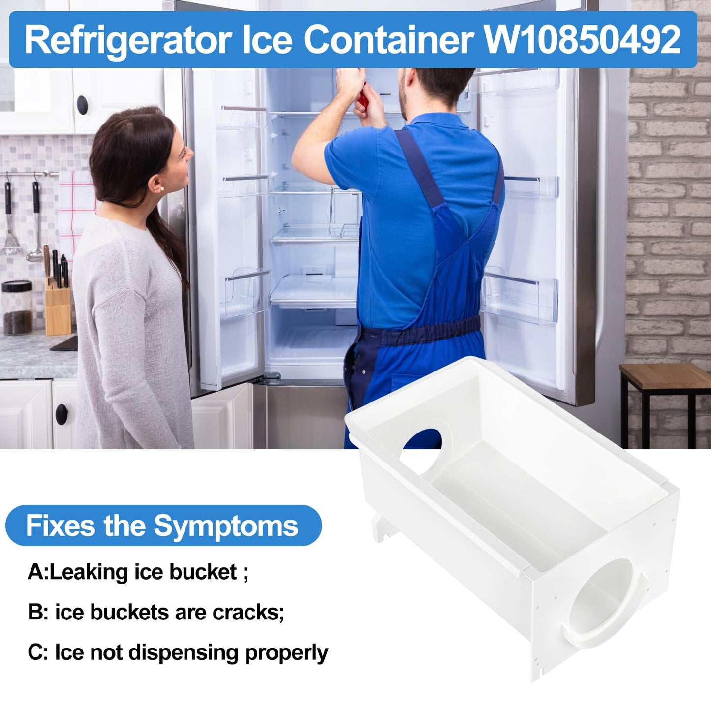 Upgraded W10850492 Refrigerator Ice Bucket Compatible with Whirlpool Kenmore Maytag Amana Ice Maker Replacement Parts W10670844 Ice Container Bin WRS321SDHB00 WRS322FDAM04 WRS321SDHZ05 WRS321SDHZ08