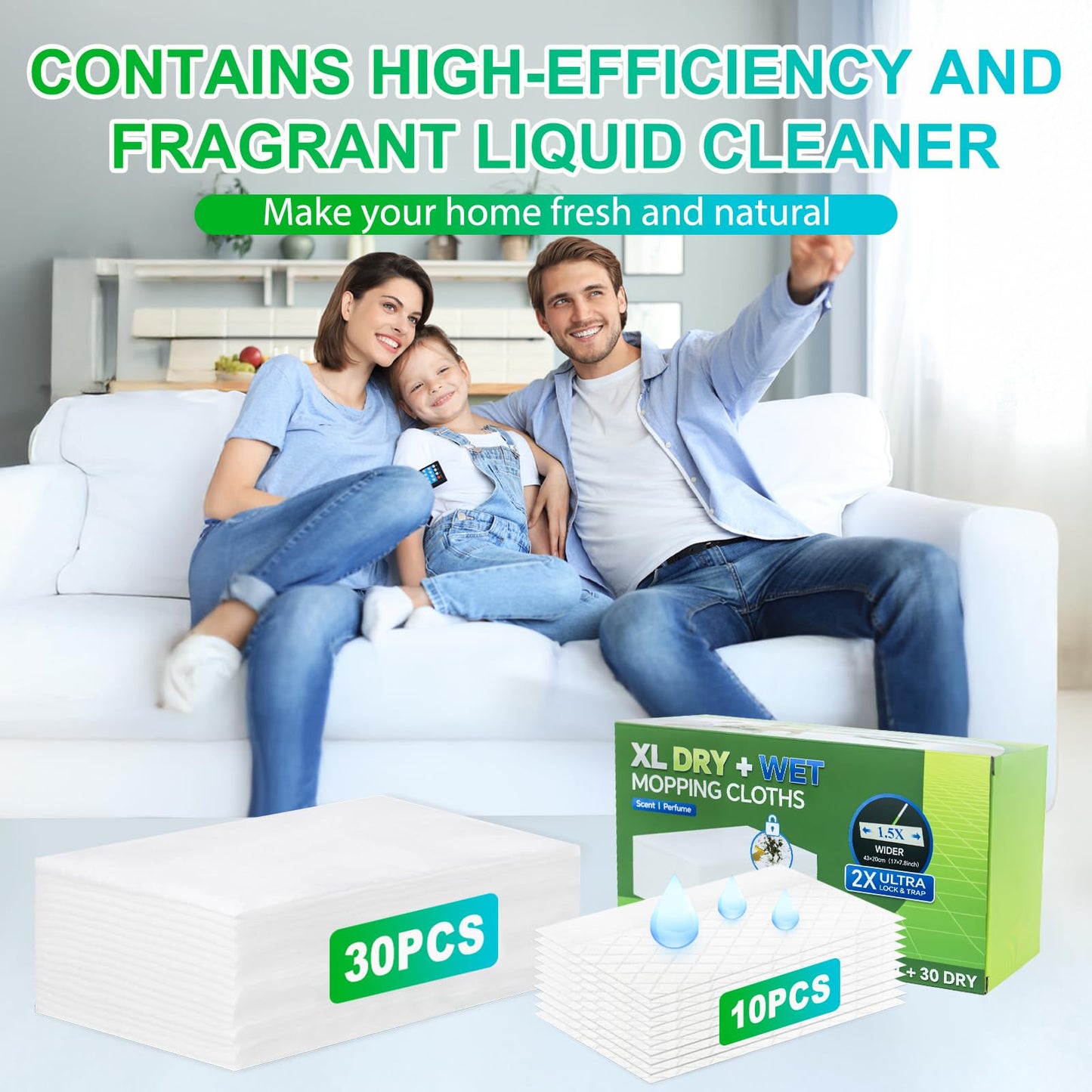 40 Count XL Dry+Wet Mop Pad Refills for Swiffer Sweeper XL Mop - Disposable X-Large Pads Kit Includes 30 Dry Sweeping Cloths & 10 Wet Mopping Pads for Floor Cleaning.(Only Pads, not Including mop)