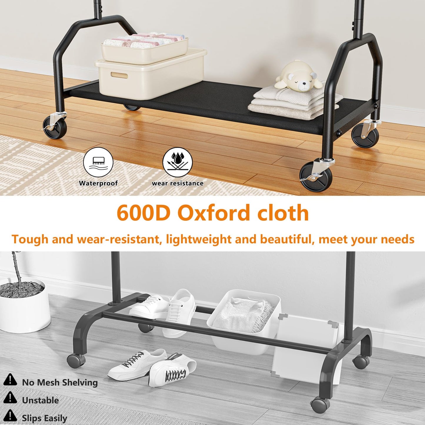 Wiracks Clothes Rack Double Hanging Clothes Rack Clothing Rack Garment Rack 130LBS Capacity 34.5" W X15.8 D X 79" H Rolling Clothes Racks for Hanging Cothes with Bottom Shelf