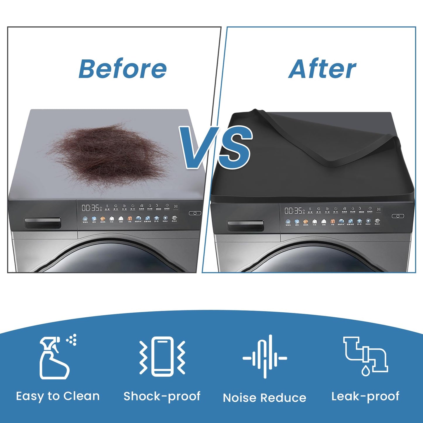 Large Washing Machine Mat 28" x 28" Silicone Under Washer and Dryer Drain Pan Drip Tray Floor Protector Non-Slip Flexible Soft Mat Waterproof Raised Edge 0.98'' Black