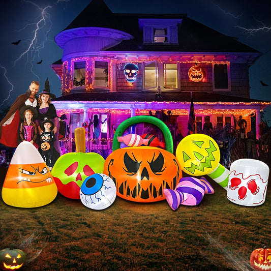 10 FT Halloween Inflatable Blow up Outdoor Decorations Pumpkin Ghost Combo, Halloween Decorations Outdoor Inflatable Bow Up Pumpkin Decoration Outdoor with LED Inflatable Halloween for Yard Garden
