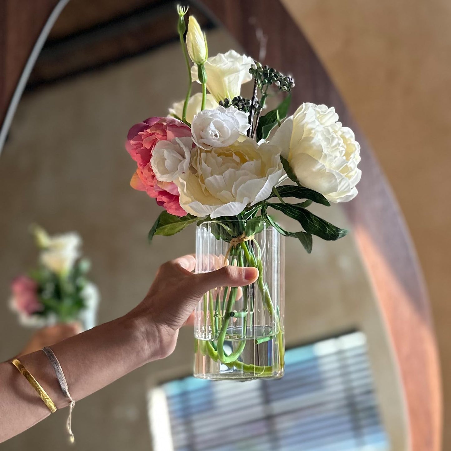 12Pcs Glass Cylinder vases for Centerpieces, 6 Inches Clear Ribbed Bud Vases for Wedding Decorations,Floral Vase Bulk Flower vases,Tall Glass Hurricane Candle Holder for Table Shelf, Party(Ribbed)