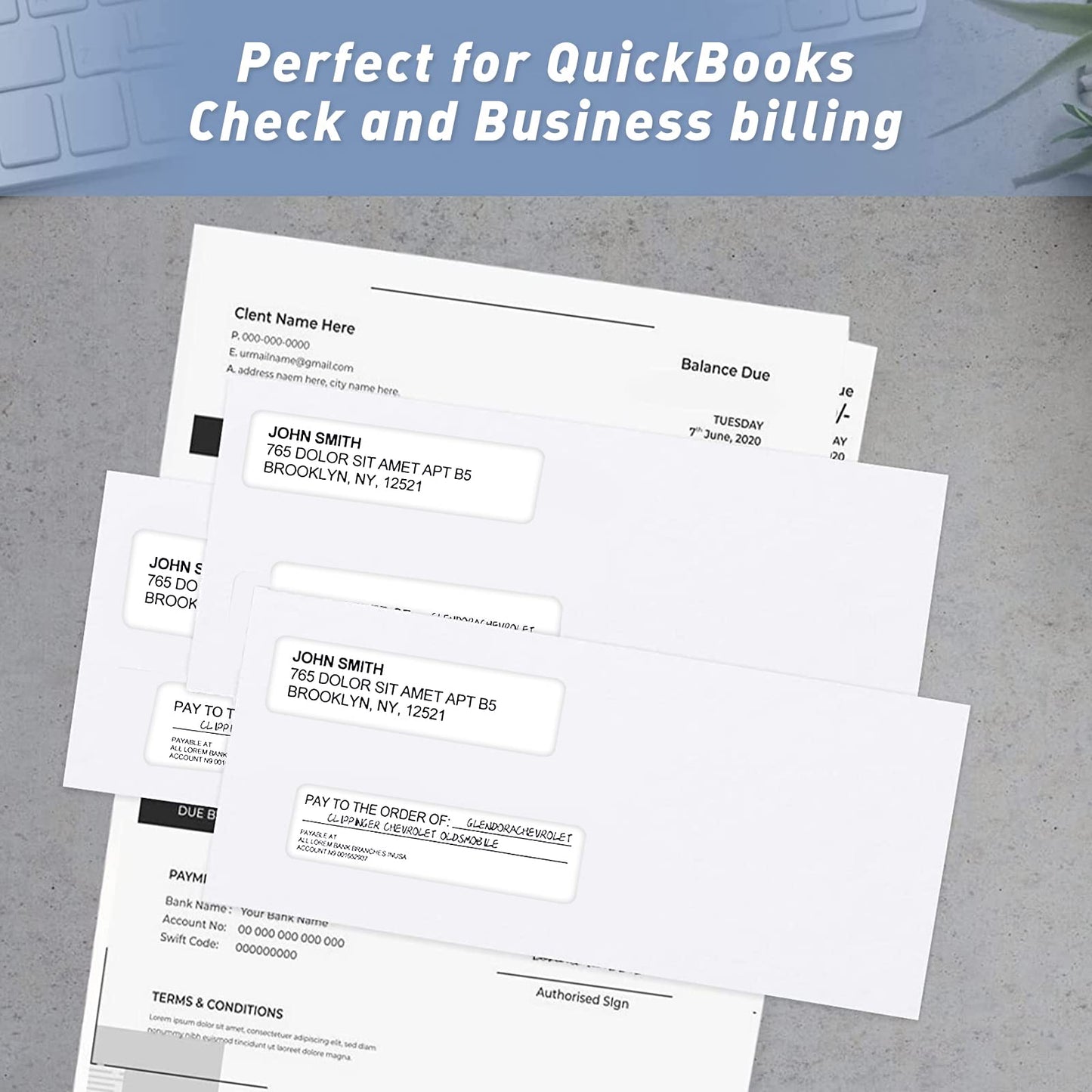 750#8 Self Seal Business Envelopes, PANDRI No.8 Double Window Design for Business and Quickbooks Check(invoice not fit), Documents Secure Mailing - Number 8 Size 3 5/8 X 8 11/16-24LB
