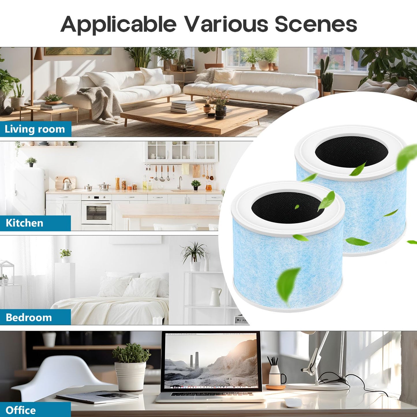 4-in-1 Air Filter Compatible with Momcozy Nursery Air Purifier, H13 True HEPA Filter with Activated Carbon, 4 Pack