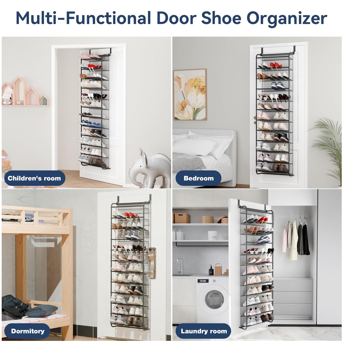 Whitmor 36 Pair Over The Door Shoe Organizer, 12 Tier Hanging Shoe Organizer, Heavy Duty Metal & Mesh Shoe Holder, Hanging Shoe Rack for Closet Organizer, 74" L x 21.7" W x 7.5" H, Matt Gunmetal