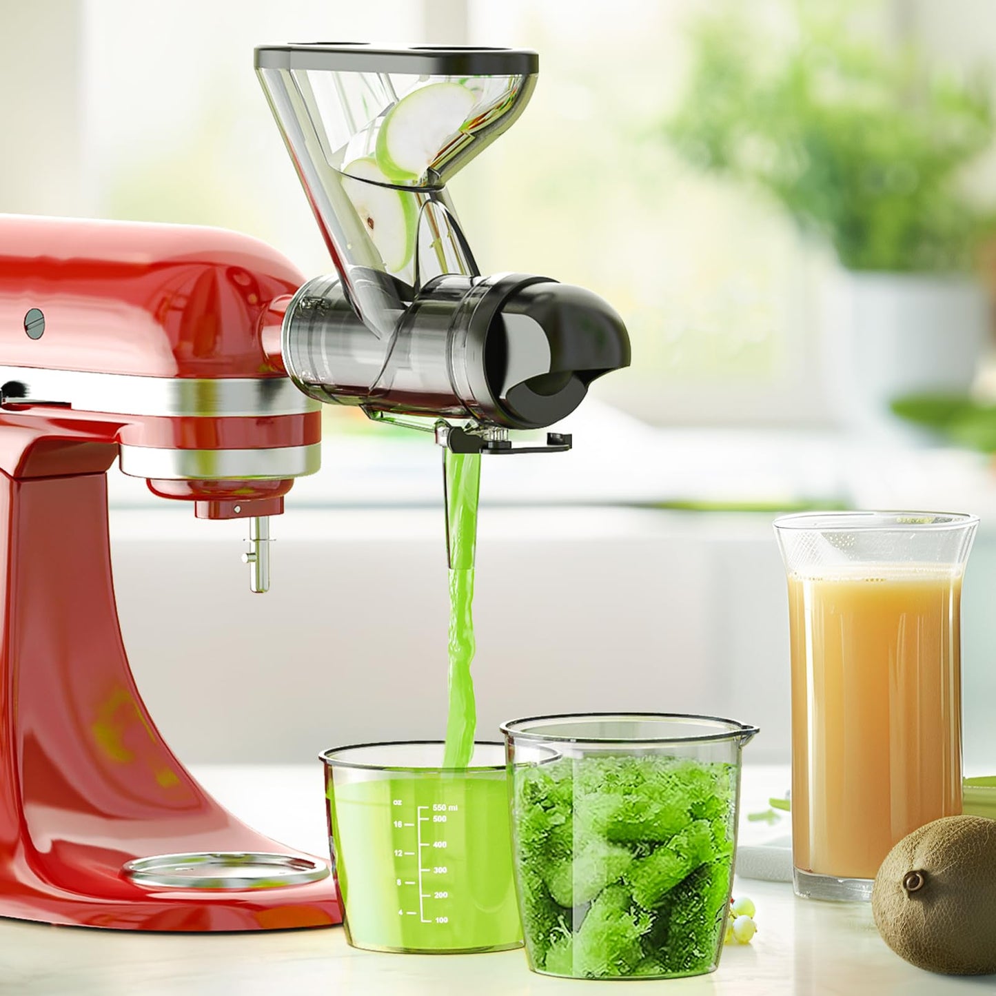 Heiolkako Masticating Juicer Attachment for KitchenAid Stand Mixer, Cold Press Juicer machines with Dual Feed Chute, Slow Masticating Juicer, Attachment for Kitchenaid Mixers