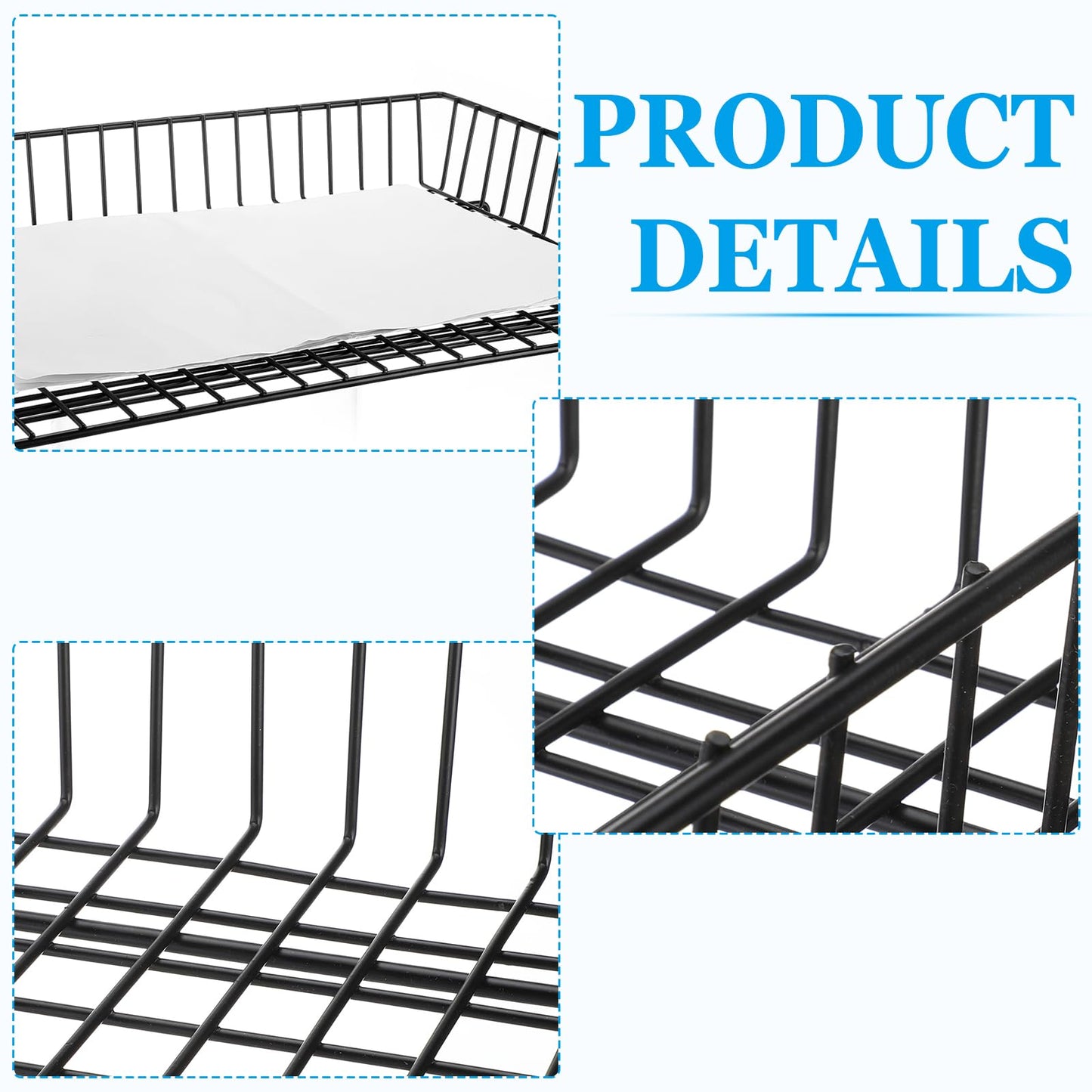 Hicarer 2 Pcs Metal Paper Tray 11 x 17 Inch Iron Wire Grid Desk File Document Letter Tray 11 x 17 Paper Desk Organizer Wide Entry Basket for Office Home (Black)